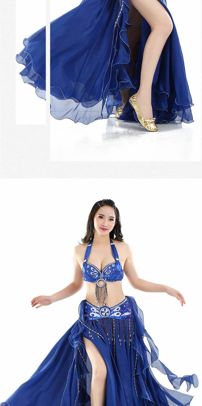 Belly Dance Skirt Chiffon Skirts Double Slit Ear Gauze Skirt High Slit Skirt For Adult Women Performance Practice Clothings