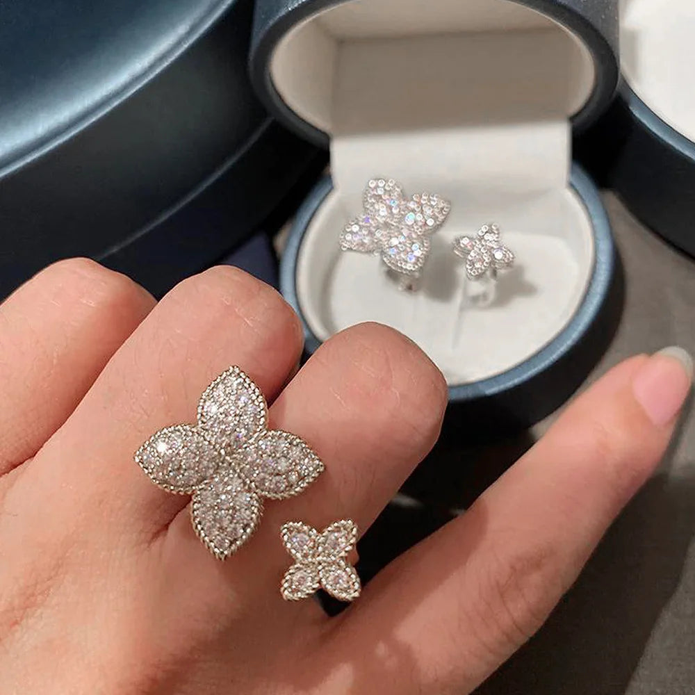 CAOSHI Chic Aesthetic Flower Opening Ring for Female Daily Party Accessories with Bright Zirconia Stylish Women Wedding Jewelry - AMULET RING STORE