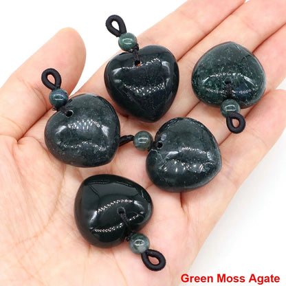 24mm Heart Shape Pendants Natural Stone Healing Crystal Quartz Tiger Eye Energy Gemstones for Jewelry Making DIY Necklace Gifts