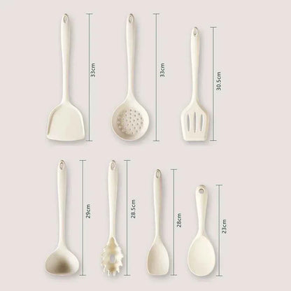 7Pcs Beige White Silicone Kitchenware Cooking Utensils Heat-resistant Spatula Turner Pasta Colander Shovel Kitchen Accessories
