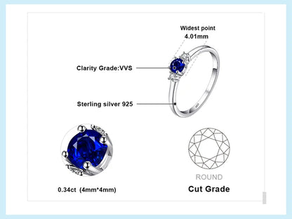 JewelryPalace Created Blue Sapphire 925 Sterling Silver 3 Stones Promise Ring for Women Fashion Gemstone Jewelry Wedding Gift