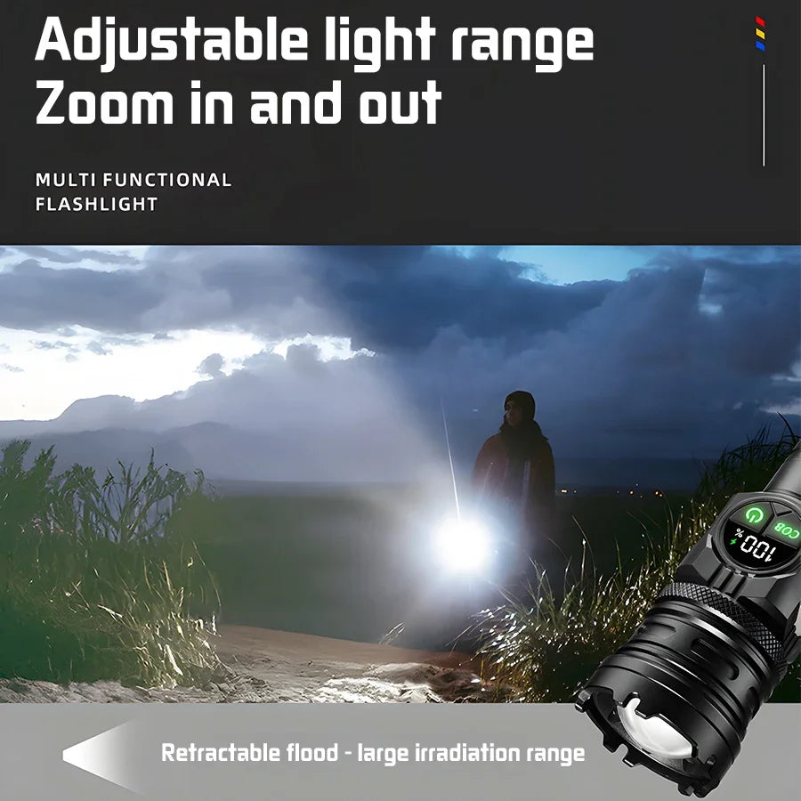 Super Bright Rechargeable LED COB Flashlight With 9 Lighting Modes Multifunction Magnetic Outdoor Waterproof Lamp18650 Battery - AMULET RING STORE