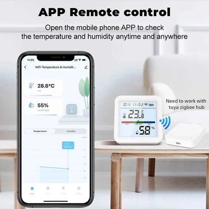 Tuya ZigBee Smart Home Temperature Humidity Sensor with BackLight LCD Works With Google Assistant and Need Tuya Zigbee Hub - AMULET RING STORE