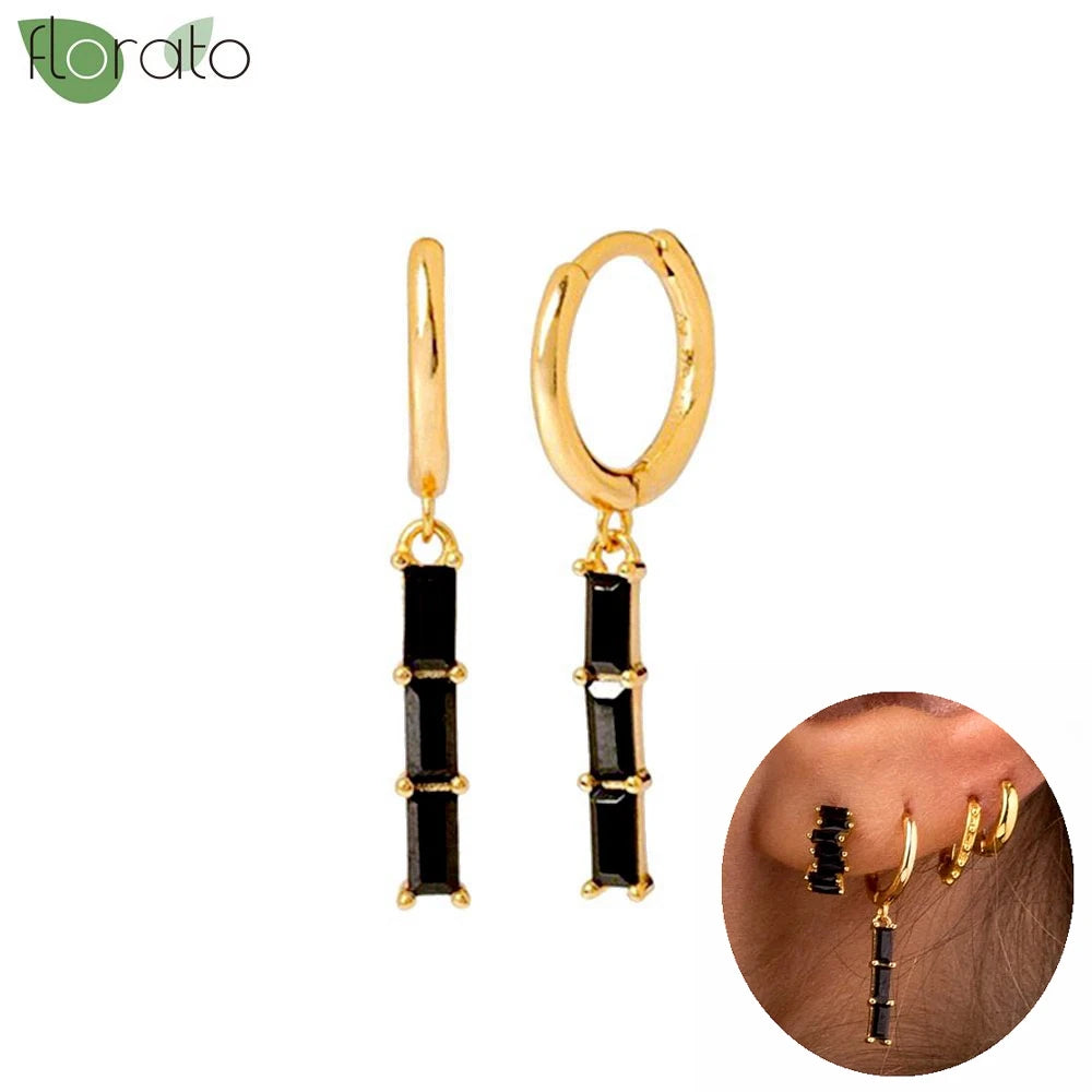 925 Sterling Silver Needle Fashion Round Pendant Small Earrings Luxury Gold Hoop Earrings for Women Premium Black Jewelry Gifts - AMULET RING STORE