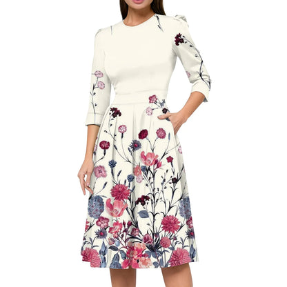 Traf Women 2025 Women'S Casual And Fashionable 3/4 Sleeve Pocket With Back Zipper Dress