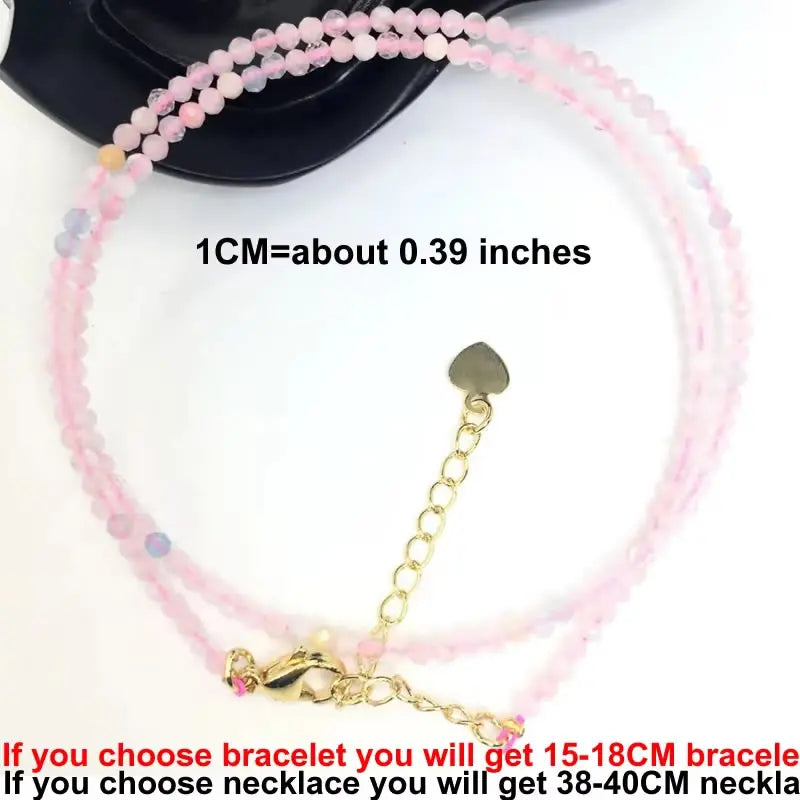 Fashion 2-3mm Faceted stone beads Necklace bracelet Pink Quartz Crystal zircon amethyst Choker Men Female Jewelry Party Gift - AMULET RING STORE