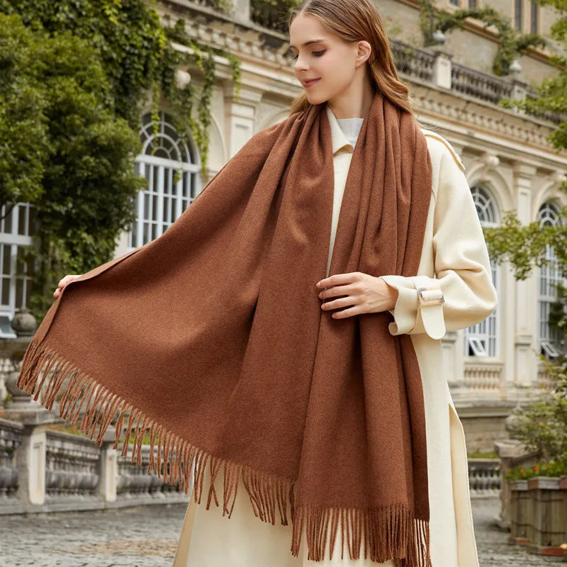 Classic Simple Solid Wool Blend Scarf Women Men Fall Winter High Quality Woolen Shawl Thick Warm Tassel Muffler Female Male Wrap