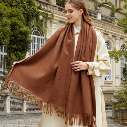 Classic Simple Solid Wool Blend Scarf Women Men Fall Winter High Quality Woolen Shawl Thick Warm Tassel Muffler Female Male Wrap