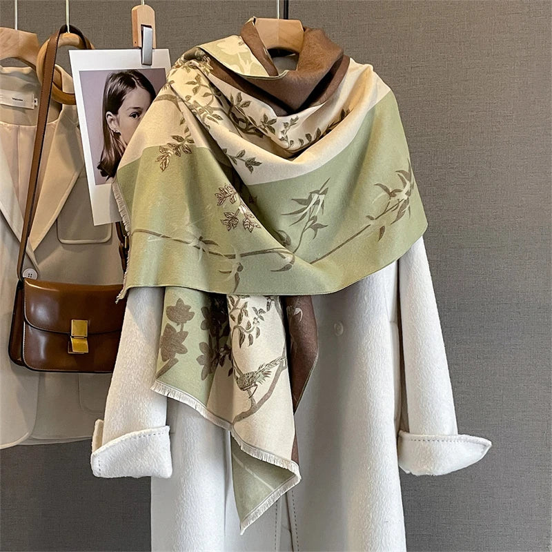 Travel Poncho Warm Cashmere Scarf Women 2025 Luxury Thick Blanket Winter Bufanda Shawl Print New Wraps Pashmina Female Stoles - AMULET RING STORE