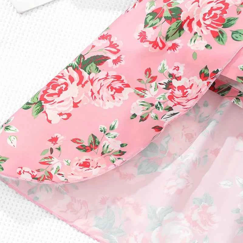Two Piece Summer Girl Cute Breathable Shoulder Strap Printed Short Sleeved Skirt Pants Princess Birthday Party Costume Set