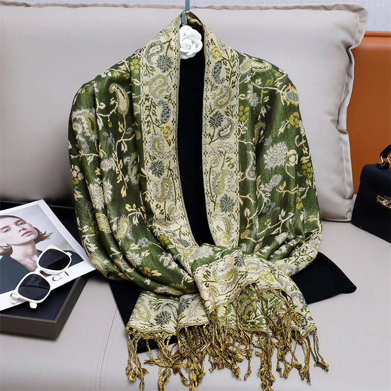 Fashion Autumn Colorful Cashmere Scarf Shawl for Women Pashmina Floral Wrap Female Thick Blanket Soft Bufanda Kerchief