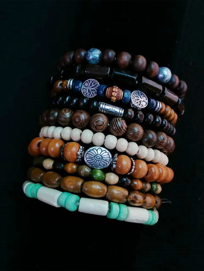 Khaki Tree 10 Pcs/set Black Wrap Woven Fashion Handmade Men Bracelets Male Women Leather Bracelets Men Bangle Wholesale Jewelry