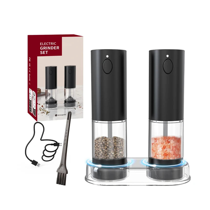 1/2PCS Electric Salt And Pepper Grinder with LED Light Gravity Sensing Adjustable Spice Mills Cordless Automatic Kitchen Gadget - AMULET RING STORE