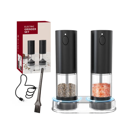1/2PCS Electric Salt And Pepper Grinder with LED Light Gravity Sensing Adjustable Spice Mills Cordless Automatic Kitchen Gadget - AMULET RING STORE