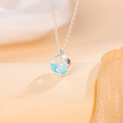 Mermaid Foam 925 Sterling Silver Fish Tail Tear Blue Crystal Clavicle Chain Pendant Necklaces