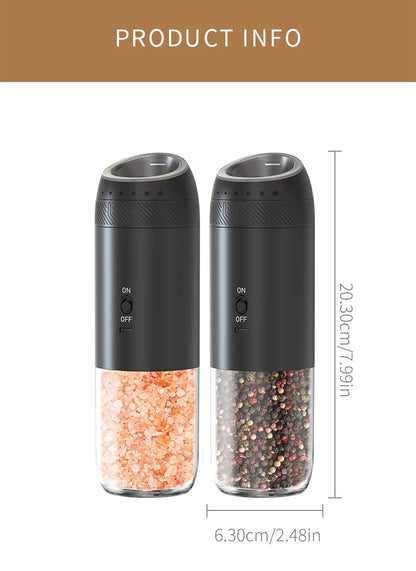 1/2PCS Electric Salt And Pepper Grinder with LED Light Gravity Sensing Adjustable Spice Mills Cordless Automatic Kitchen Gadget - AMULET RING STORE