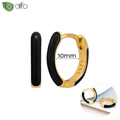 925 Sterling Silver Needle Fashion Round Pendant Small Earrings Luxury Gold Hoop Earrings for Women Premium Black Jewelry Gifts - AMULET RING STORE