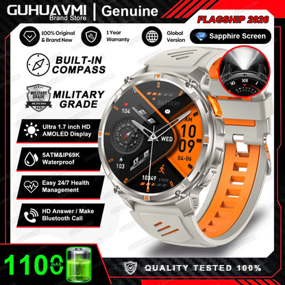 New Military T-Rex3 Ultra 1100mAh Battery Smart Watch 5 ATM Waterproof 1.7"AOD Compass GPS Sports tracker Outdoors Smartwatches