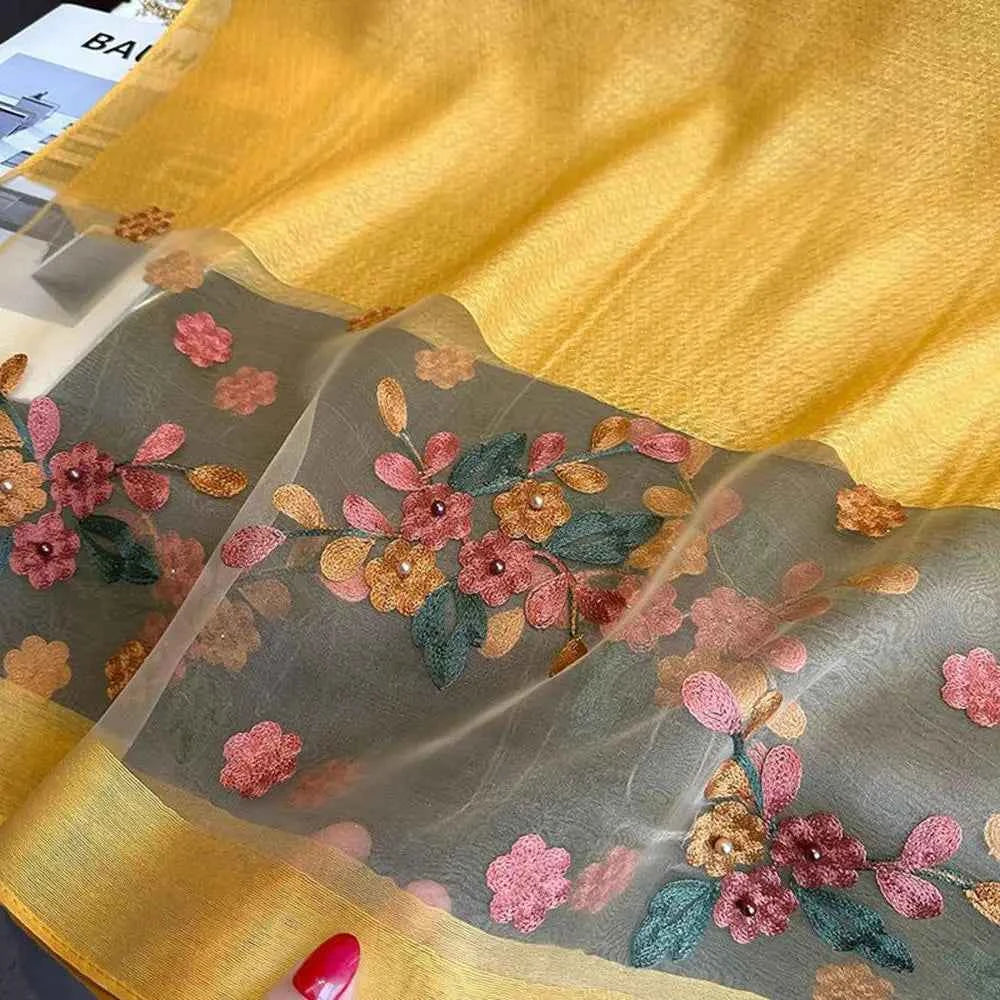 180*70cm Embroidery Floral Chiffon Scarf Elegant Thin Breathable Shawl Women Sunscreen Neck Scarf Travel Beach Shawl Scarf