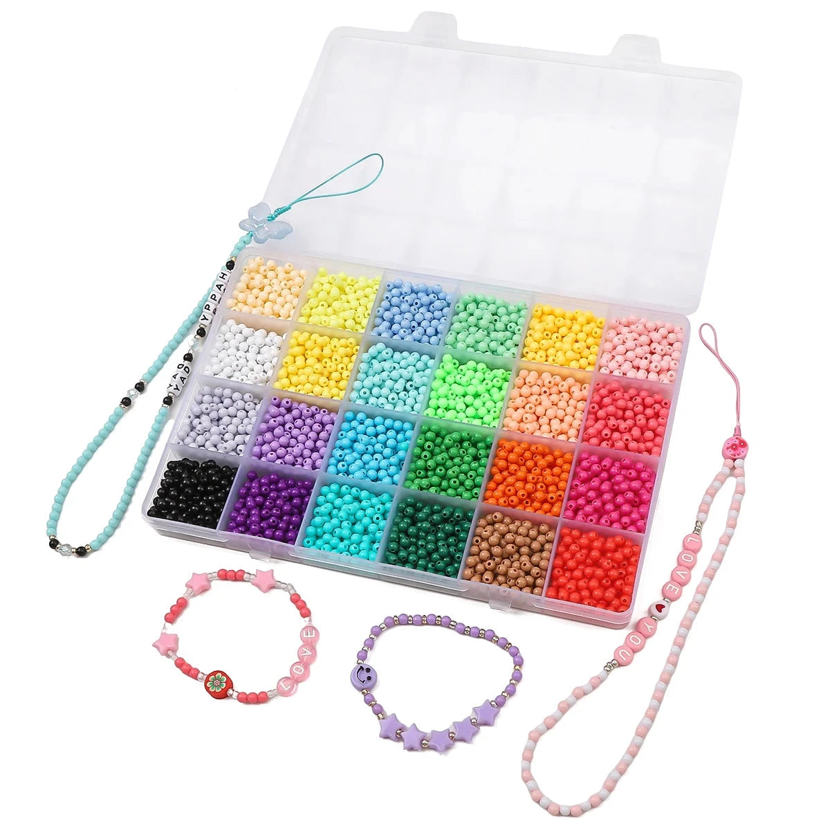 24 grid glass rice bead box 4mm solid colored acrylic beads Charm DIY Jewelry Creation Materials Handmade needlework beads - AMULET RING STORE