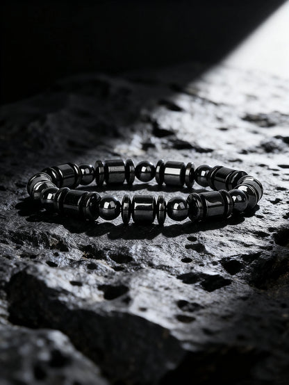 Hematite & Red Tiger's Eye Bracelet Men Natural Stone Cylinder Bead for Energy Protection Reiki Charm Courage Jewelry Women Gift