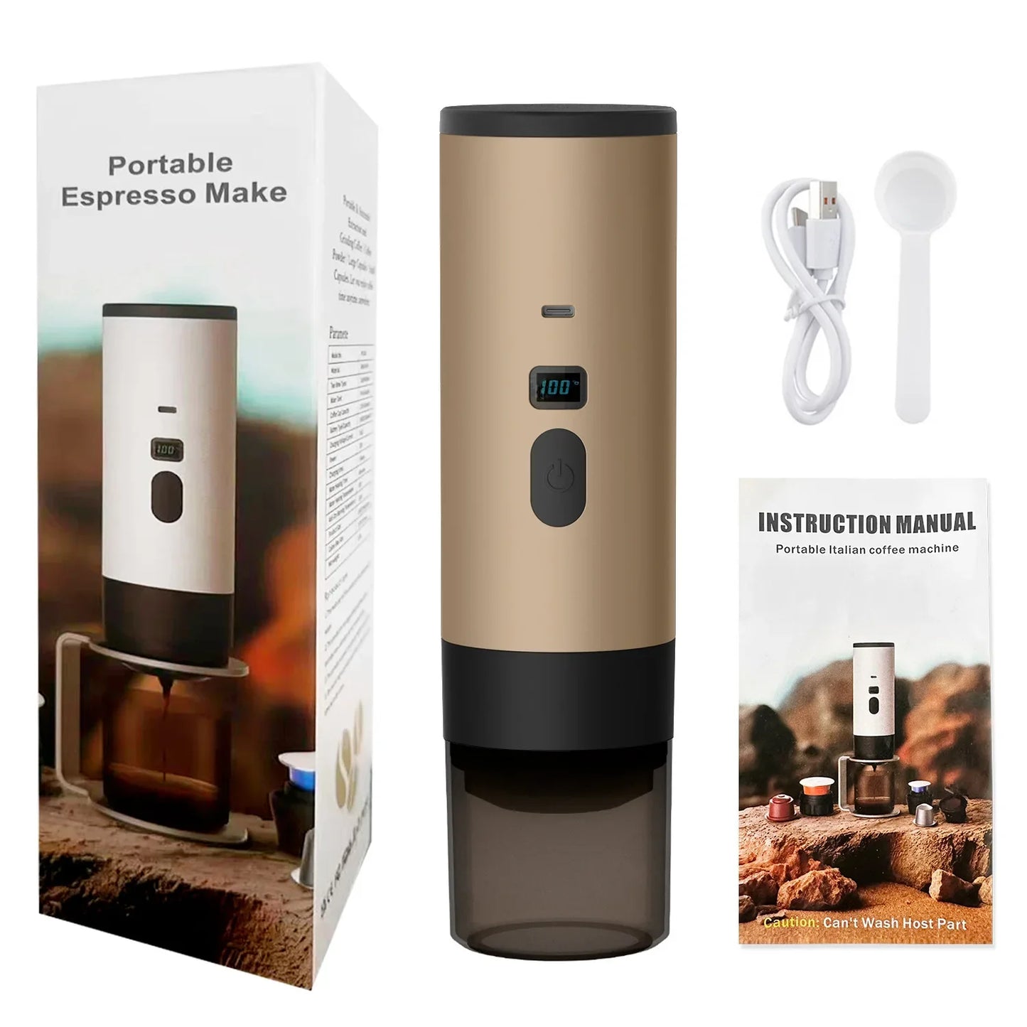 Portable Electric Coffee Maker 3-in-1 Capsule Coffee Grinder Travel Coffee Maker with Cordless Heating for Car and Home Camping - AMULET RING STORE