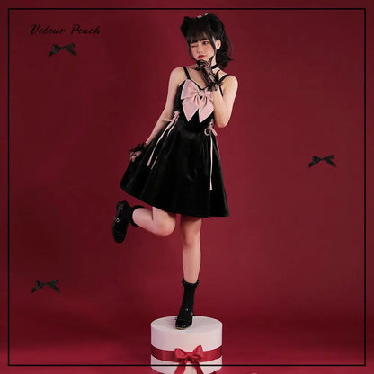 Hikigawa Woman Dresses Lolita Y2k Vestidos De Mujer Bandage Slim Dress Sexy Clothes Velvet Robe Femme Sleeveless Women Dresses - AMULET RING STORE