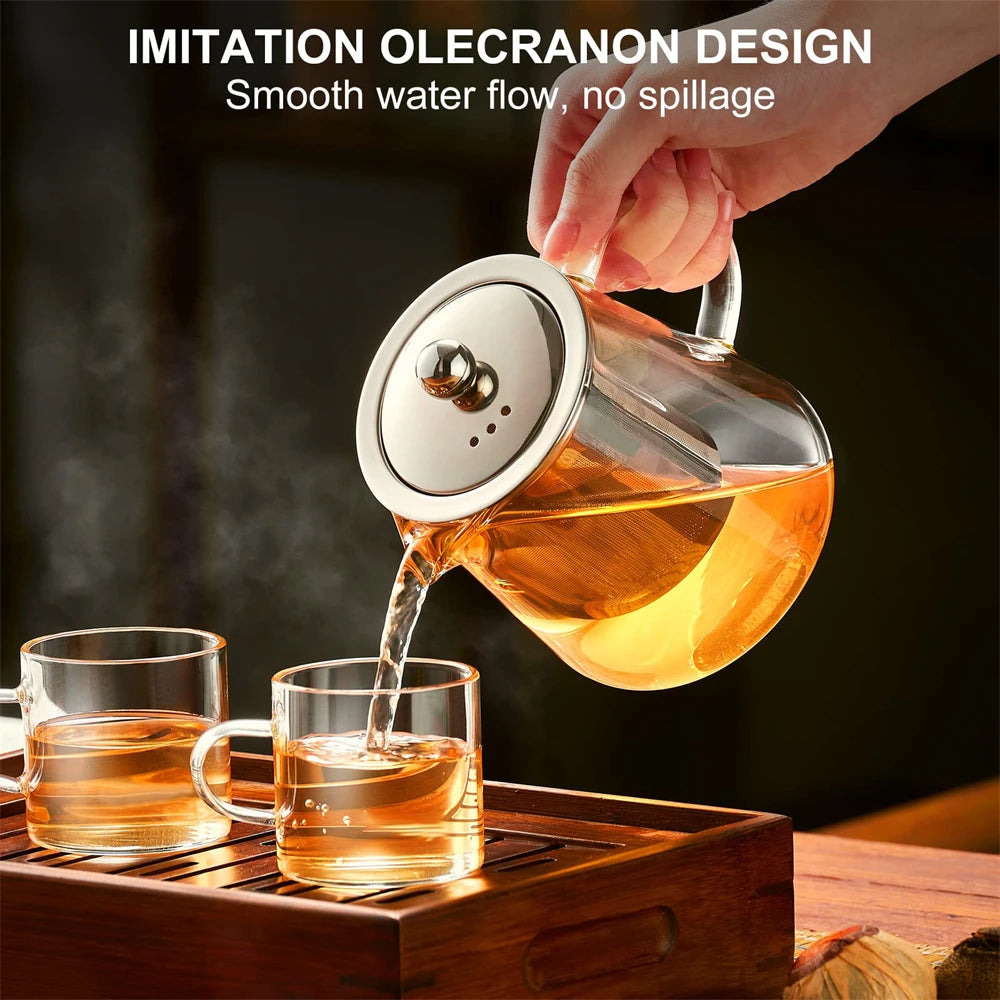 1pc Glass Teapot Heat Resistant Borosilicate Clear Tea Kettle with Removable Stainless Steel Infuser Kettle Kung Fu Teaware Set