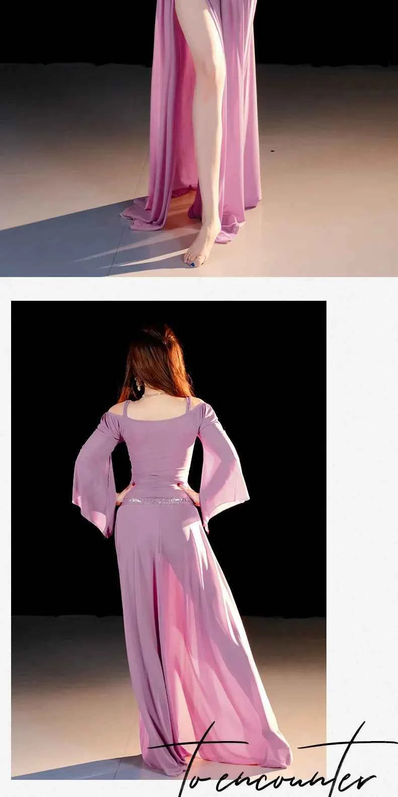 Belly Dancing Wear Outfit for Women Mesh Long Sleeves Top+gauze Long Skirt 2pcs Training Set Oriental Belly Dance Costume Set