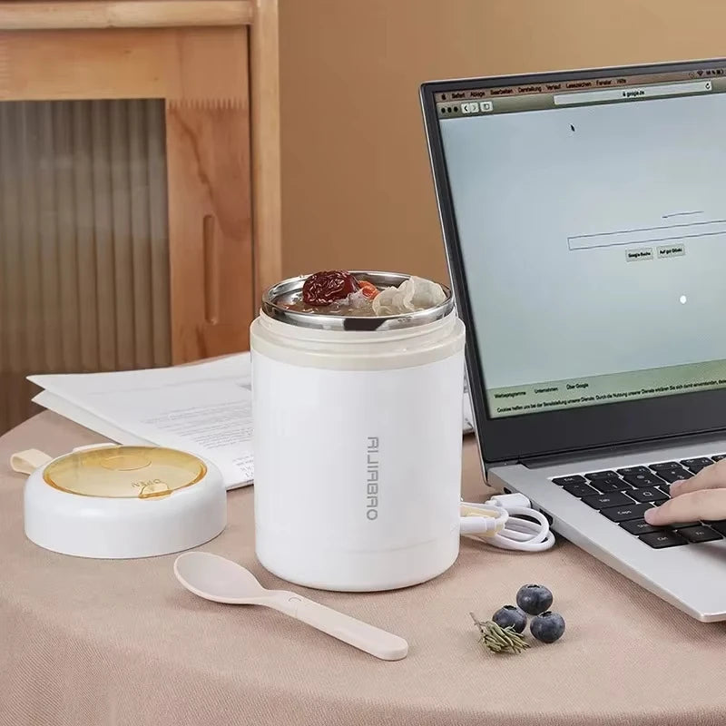 600ML USB Electric Heating Lunch Box Portable Picnic Milk Drink Food Heater Stainless Steel Food Warmer Container 5V 12V 24V - AMULET RING STORE