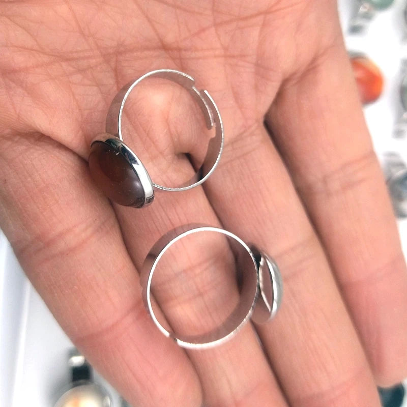 New Style Round Natural Stone Rings Adjustable Size 50pcs/lot Mixed Color