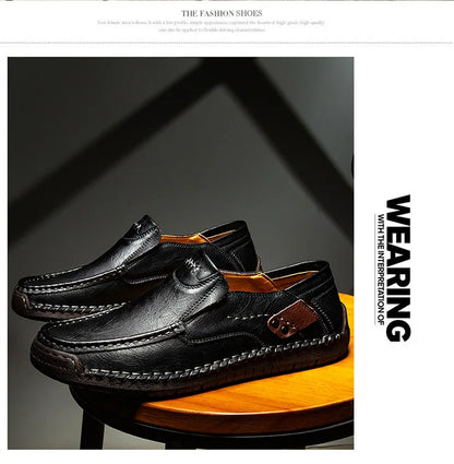 New Handmade Leather Men Shoes Casual Comfortable Men Loafers Slip On Leather Shoes Men Flats Hot Sale Outdoor  Walking Shoes