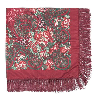 Russian Scarf Head Wrap for Women Luxury Ukrainian Manila Shawls Folk Cotton 160cm National Shawl Floral Print Travel Bandana - AMULET RING STORE
