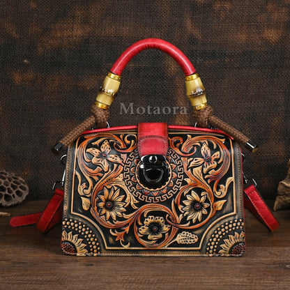 Motaora New Embossed Shoulder Bag For Women's 2025 Vintage Handmade Handbag Female PU Leather Big Capacity Crossbody Bags Purse