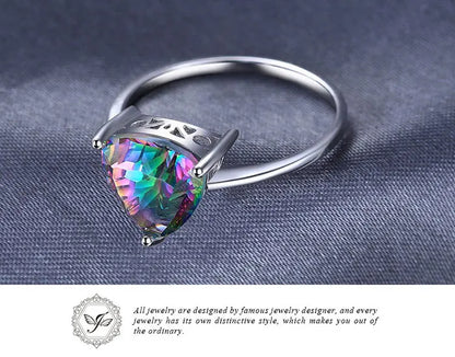 JewelryPalace 4.3ct Natural Rainbow Mystic Quartz 925 Sterling Silver Wedding Engagement Solitaire Ring for Women New Arrival