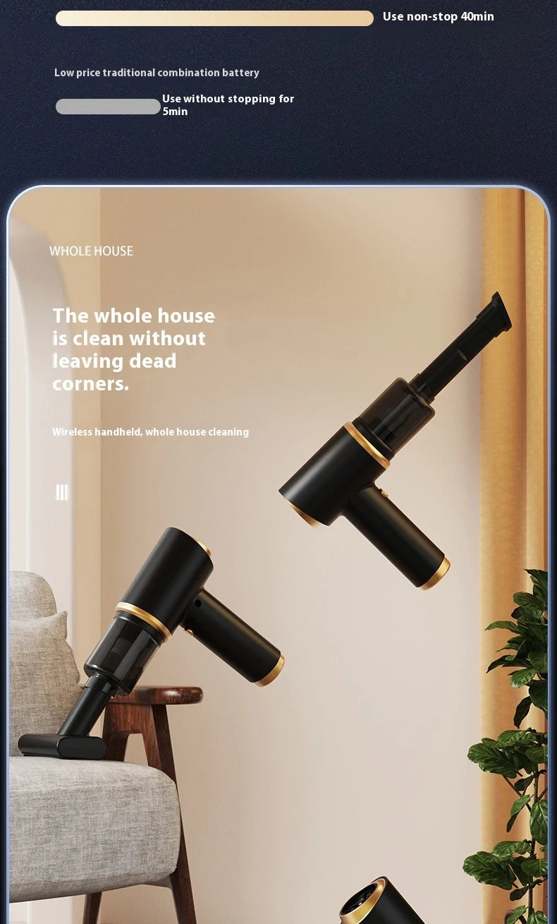 High power portable wireless vacuum cleaner, compatible with both car and home use, equipped with various accessories