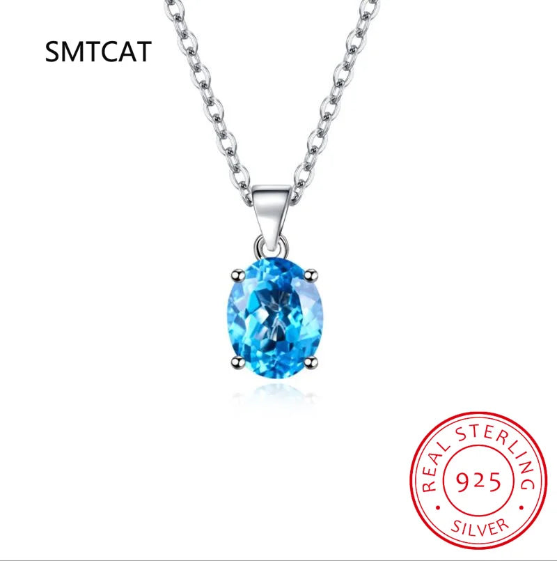 Oval 2.22ct Garnet Citrine Sky Blue Topaz Amethyst Pendant Necklace Colar Prata 925 Sterling Silver Colorful Birthstone Jewelry