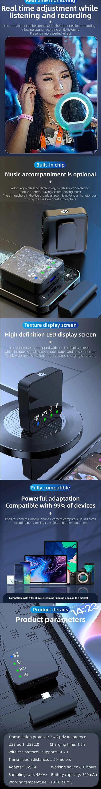 Wireless Lavalier Microphone Portable Audio Video Recording Mini Mic for iPhone Android Phone Outdoor Live Broadcast K Song Mic