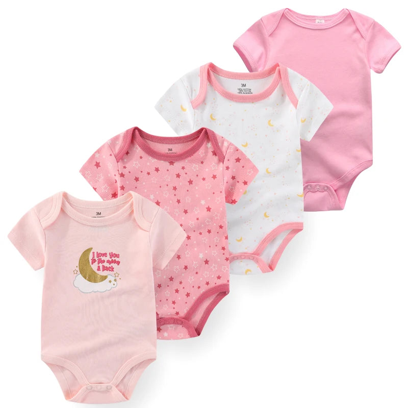 4Pieces Cotton Newborn Bodysuit Print Baby Girl Clothes 0-12M Cartoon Baby Boy Clothes Summer Short Sleeve Romper Bebes - AMULET RING STORE