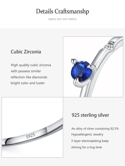 Ailmay Genuine 925 Sterling Silver Simple Navy Blue Zircon Ring for Women Fashion Minimalist Ring Fine Jewelry