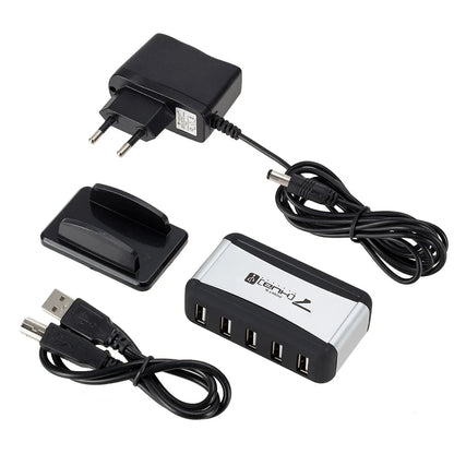 Vertical 7-Port USB 2.0 Hub Multi USB Splitter with Power Adapter PC Accessories