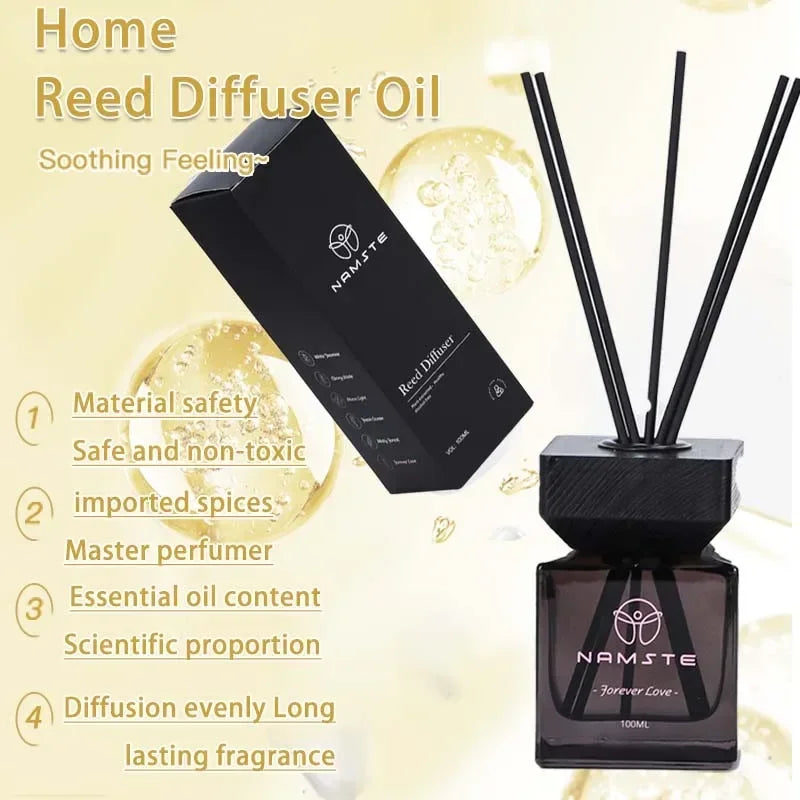 NAMSTE 100ML Fireless Reed Diffuser Oil Fragrance Replacement Stick Aroma Oil Reed Diffuser Set Scent Air Purifier For Home - AMULET RING STORE