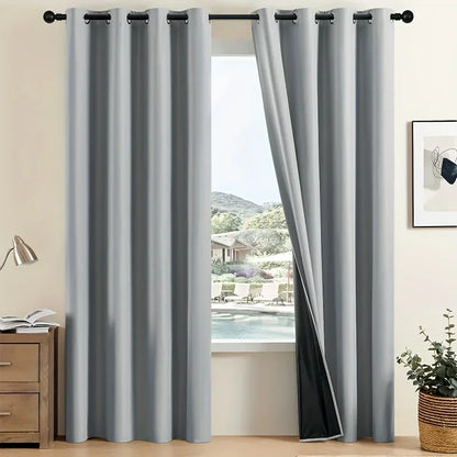 2pcs Modern 100% Blackout Curtain with Coated Lining, Curains for Bedroom, Living Room, Dining Room, Bathroom, Home Decor - AMULET RING STORE