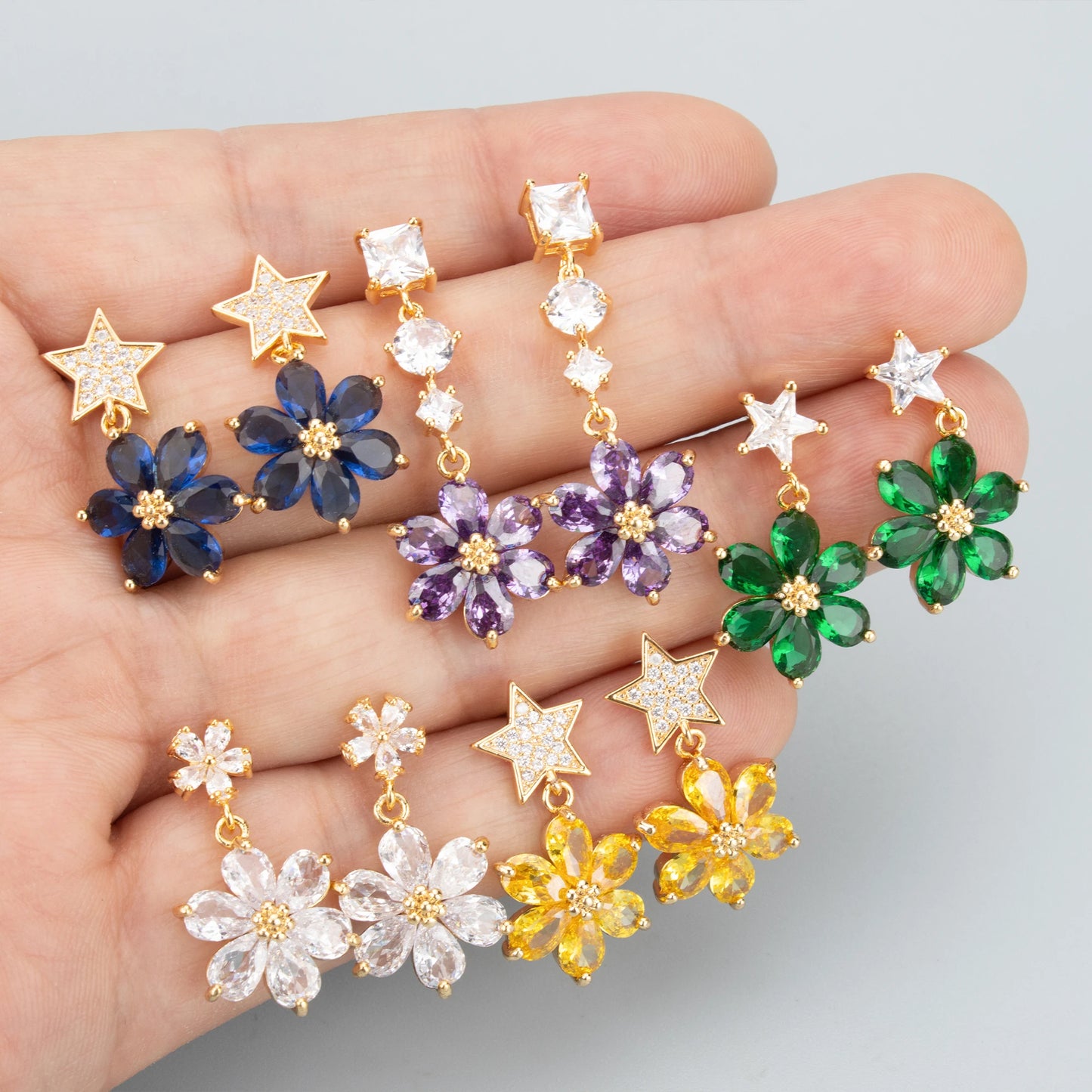 GUFEATHER,6pcs/lot,MC78,jewelry accessories,18k gold plated,nickel free,copper,zircon,hand made,flower shape,charms,diy pendants - AMULET RING STORE