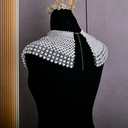 VG68 Pearls Necklace Beaded Neck Chain Bridal Covered Body Chain Women Accessories Off Shoulder Bolero Neck Chain Decoration - AMULET RING STORE