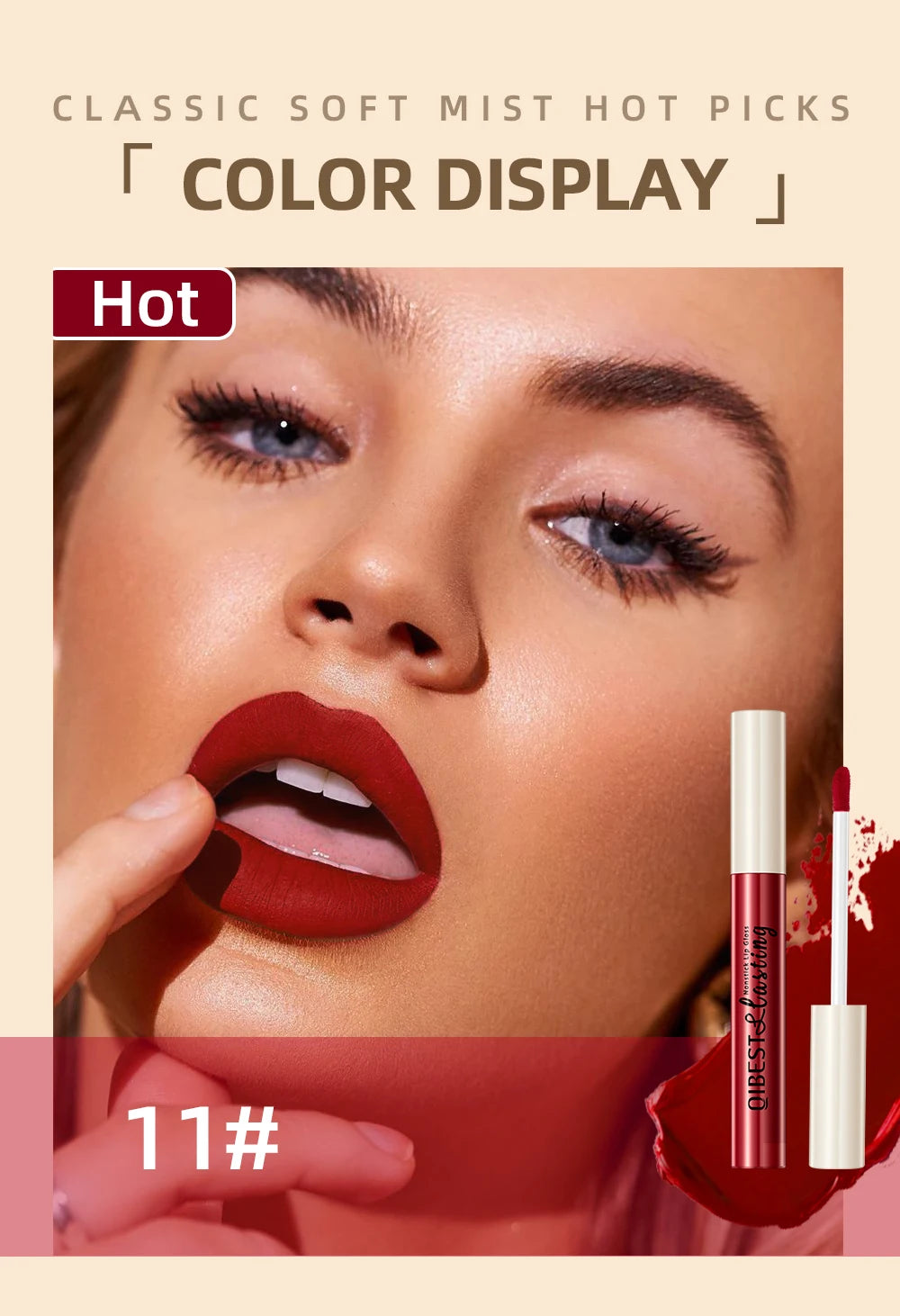 QIBEST Matte Liquid Lipstick Waterproof Long Lasting Velvet Lip Gloss Tint Tube Matte Nude Pigment Red Lipgloss Lips Makeup - AMULET RING STORE