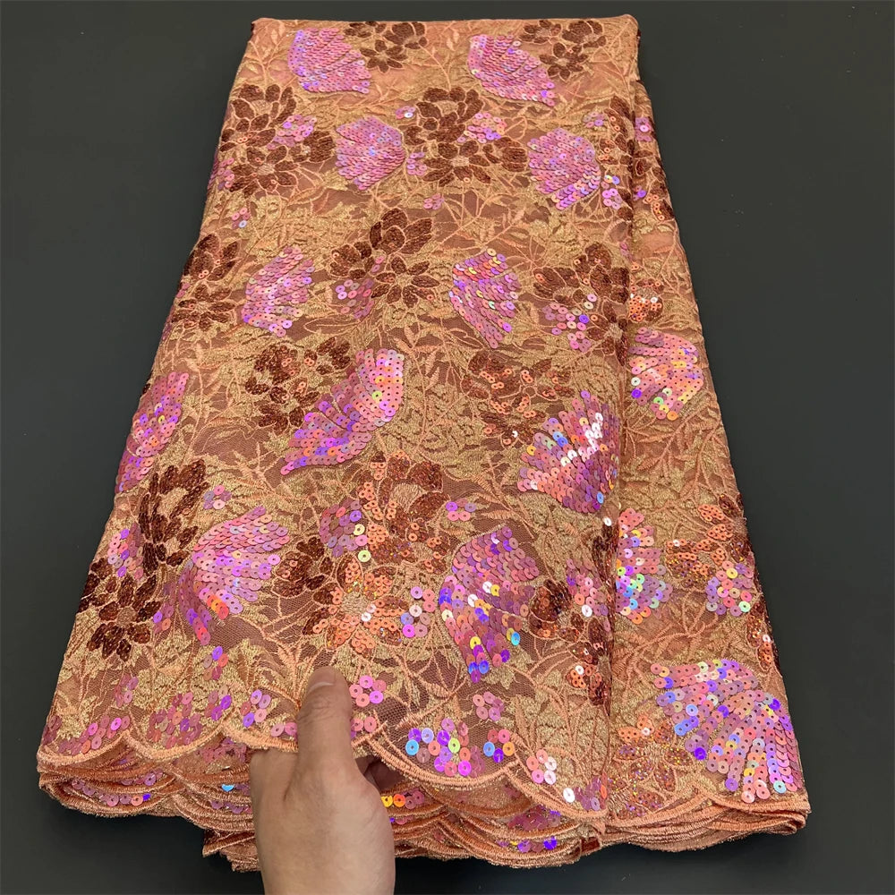 African Nigerian Tulle Lace Fabric - 3D Sequins Embroidery