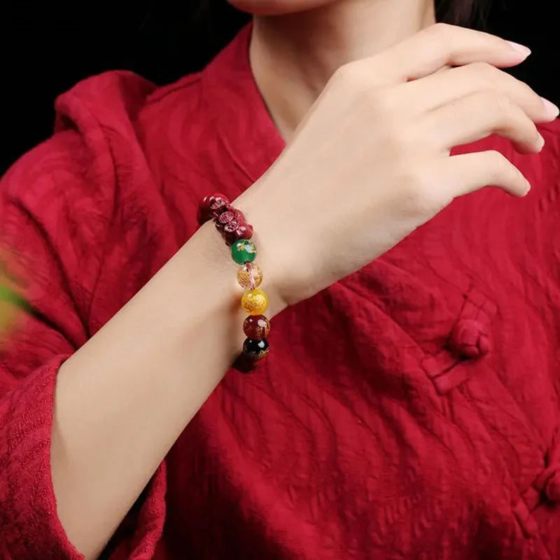 FengShui Pixiu Charms Cinnabar Bracelet Lucky Cinnabar Chain Chinese Fengshui Charm Bracelets Jewelry  Auspicious Juyun Beads