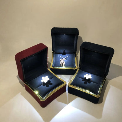 New in LED Light Jewelry Box Ring Earrings Earnail Pendant Organizer Imitation Leather Velvet Decorative Gold Frame Storage Box - AMULET RING STORE