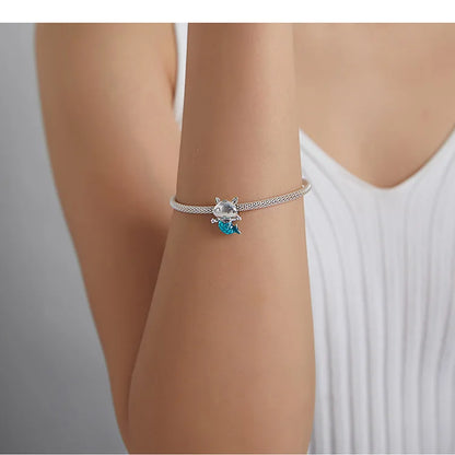 BISAER 925 Sterling Silver Charm Ocean Style Fish Dolphin Mermaid Shell Blue CZ Bead For Necklace&Bracelet DIY Fine Jewelry Gift - AMULET RING STORE